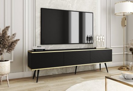Тумба під телевізор Perfect Home Оро / Oro 3-дверна з чорними ніжками RTV175 MDF Чорний (PFH-091346) Тумба під телевізор Perfect Home Оро / Oro 3-дверна з чорними ніжками RTV175 MDF Чорний (PFH-091346)