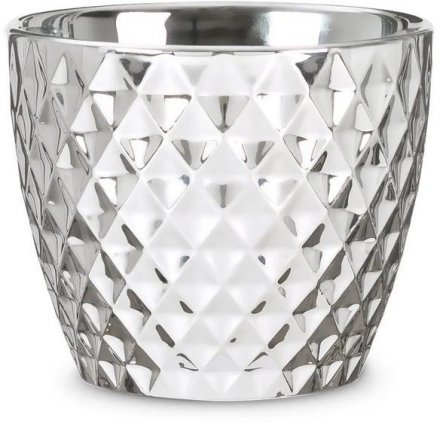 Кашпо для квітів Mirror Silver кераміка 16 дзеркальний з фактурою 60474