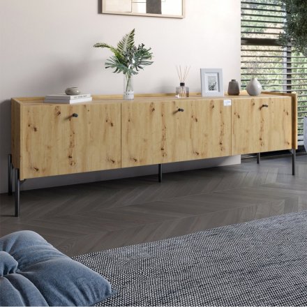 Тумба під телевізор на 3 шухляди LION Wood з чорними ніжками 160х65х40 см Дуб Артизан (LION-043098) Тумба під телевізор на 3 шухляди LION Wood з чорними ніжками 160х65х40 см Дуб Артизан (LION-043098)
