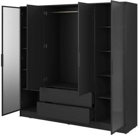 Гардеробна / шафа для одягу Perfect Home Келлі / Kelly 4DRD 4-дверна з боковими прозорими дверцятами Чорний (PFH-091891) Гардеробна / шафа для одягу Perfect Home Келлі / Kelly 4DRD 4-дверна з боковими прозорими дверцятами Чорний (PFH-091891)