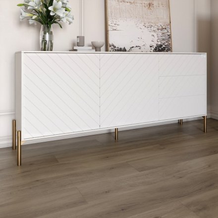 Комод з золотими металевими ніжками LION Амарант 168x40x76,5 см Бетон Style/Білий (LION-041955)