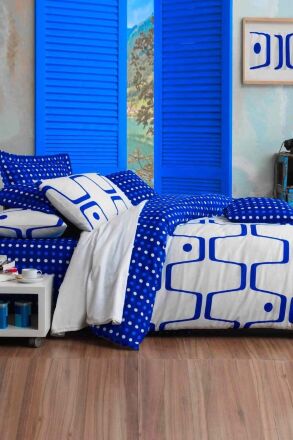 Постільна білизна Geo Mavi блакитний ранфорс євро 200х220 см