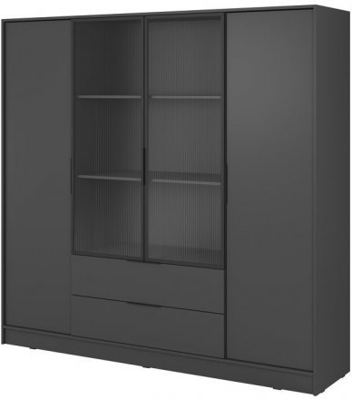 Гардеробна / шафа для одягу Perfect Home Келлі / Kelly 4DRM 4-дверна з центральними прозорими дверцятами та додатковими полицями Графіт (PFH-091896)