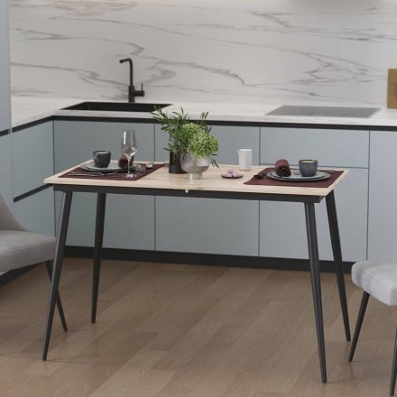 Стіл кухонний розкладний Данді на конусних ногах Ferrum-decor 75x120 160)x60 Чорний метал ДСП Дуб Сан-Марино 16 мм (FRD-106774)