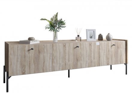 Тумба під телевізор на 3 шухляди LION Wood з чорними ніжками 160х65х40 см Дуб Сонома (LION-043100) Тумба під телевізор на 3 шухляди LION Wood з чорними ніжками 160х65х40 см Дуб Сонома (LION-043100)