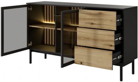 Комод з підсвіткою Perfect Home Ланг / Lang 2-дверний з 3 шухлядами 2D3S/150 Чорний/дуб евок (PFH-091143) Комод з підсвіткою Perfect Home Ланг / Lang 2-дверний з 3 шухлядами 2D3S/150 Чорний/дуб евок (PFH-091143)
