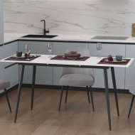Стіл кухонний розкладний Данді на конусних ногах Ferrum-decor 75x120 160)x60 Чорний метал ДСП Білий 16 мм (FRD-106775)