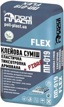 Клейова суміш еластична тиксотропна армована фіброволокном ПП-019 FLEX білий Клейова суміш еластична тиксотропна армована фіброволокном ПП-019 FLEX білий