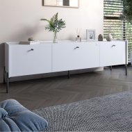 Тумба під телевізор на 3 шухляди LION Wood з чорними ніжками 160х65х40 см Німфея Альба (білий) (LION-043102)