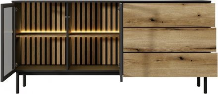 Комод з підсвіткою Perfect Home Ланг / Lang 2-дверний з 3 шухлядами 2D3S/180 Чорний/дуб евок (PFH-091142)