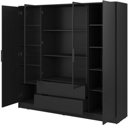 Гардеробна / шафа для одягу Perfect Home Келлі / Kelly 4DRM 4-дверна з центральними прозорими дверцятами та додатковими полицями Чорний (PFH-091899) Гардеробна / шафа для одягу Perfect Home Келлі / Kelly 4DRM 4-дверна з центральними прозорими дверцятами та додатковими полицями Чорний (PFH-091899)