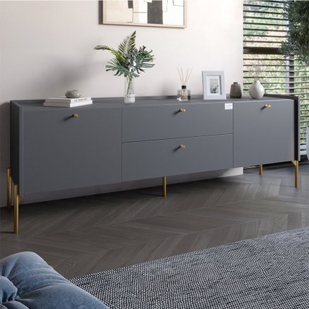 Тумба під телевізор з шухлядами LION Wood з золотими ніжками 160х65х40 см Антрацит (LION-043106)