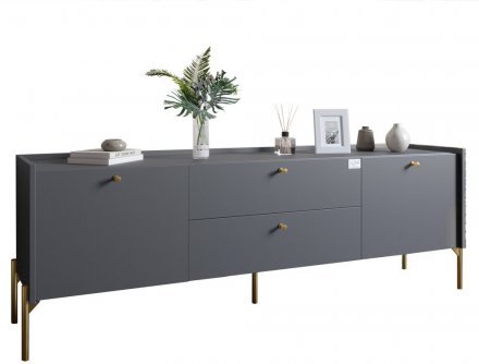 Тумба під телевізор з шухлядами LION Wood з золотими ніжками 160х65х40 см Антрацит (LION-043106)