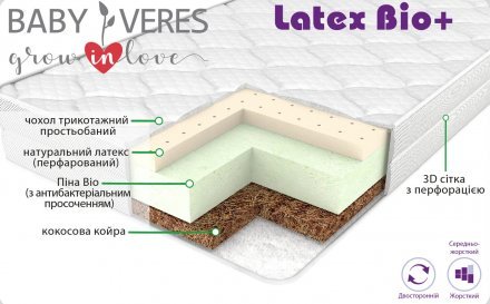 Матрац Baby Veres Latex Bio+ Air 90х200х22 см 53.4444.11 Матрац Baby Veres Latex Bio+ Air 90х200х22 см 53.4444.11