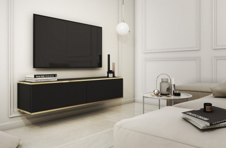 Тумба під телевізор навісна Perfect Home Оро / Oro 2-дверна RTV135 MDF Чорний (PFH-091355) Тумба під телевізор навісна Perfect Home Оро / Oro 2-дверна RTV135 MDF Чорний (PFH-091355)