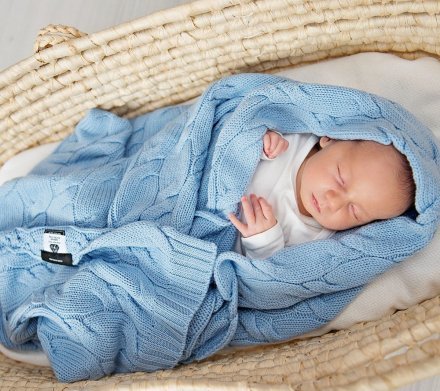 Плед плетений Premium Merino 80x100 см Baby Blue lullalove-0654 Плед плетений Premium Merino 80x100 см Baby Blue lullalove-0654