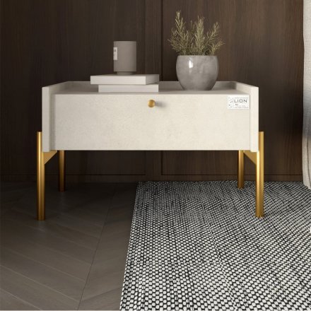 Тумба приліжкова LION Wood з однією шухлядою Бетон style (золоті ножки) (LION-041308) Тумба приліжкова LION Wood з однією шухлядою Бетон style (золоті ножки) (LION-041308)