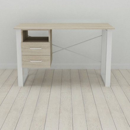 Письмовий стіл із ящиками Ferrum-decor Оскар 750x1400x600 метал Білий ДСП Дуб Сонома 16 мм (FRD-103244) Письмовий стіл із ящиками Ferrum-decor Оскар 750x1400x600 метал Білий ДСП Дуб Сонома 16 мм (FRD-103244)