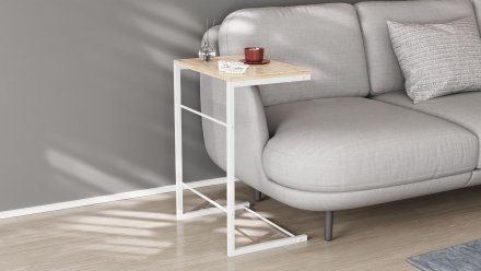 Столик приставний Террі Ferrum-decor 650x440x330 Білий метал ДСП Дуб Сан-Марино 16 мм (FRD-104656)