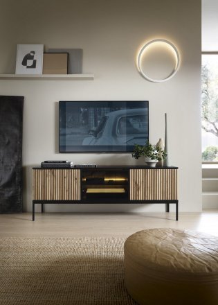 Тумба під ТВ з підсвіткою Perfect Home Сенто / Sento RTV154 3-дверна Чорний/дуб вотан (PFH-091485) Тумба під ТВ з підсвіткою Perfect Home Сенто / Sento RTV154 3-дверна Чорний/дуб вотан (PFH-091485)