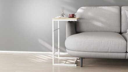Столик приставний Террі Ferrum-decor 650x440x330 Білий метал ДСП Дуб Сонома 16 мм (FRD-104658)