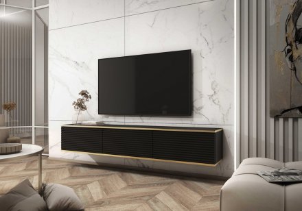 Тумба під телевізор навісна Perfect Home Оро / Oro 3-дверна RTV175 MDF Чорний (PFH-091367) Тумба під телевізор навісна Perfect Home Оро / Oro 3-дверна RTV175 MDF Чорний (PFH-091367)
