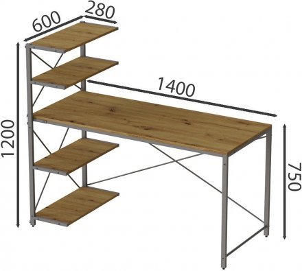 Комп'ютерний стіл Ferrum-decor Джек 75x140x60 Сірий ДСП Артизан (FRD-104419)
