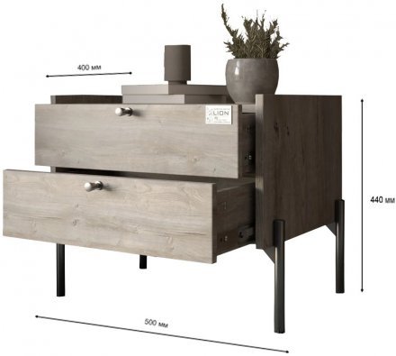 Тумба приліжкова LION Wood з двома шухлядами Бетон style (золоті ножки) (LION-041338)