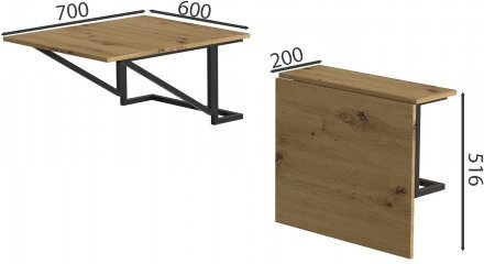 Стіл розкладний Олександр 6 Ferrum-decor 750x600x700 Чорний метал ДСП Дуб Артизан 16 мм (FRD-104897)