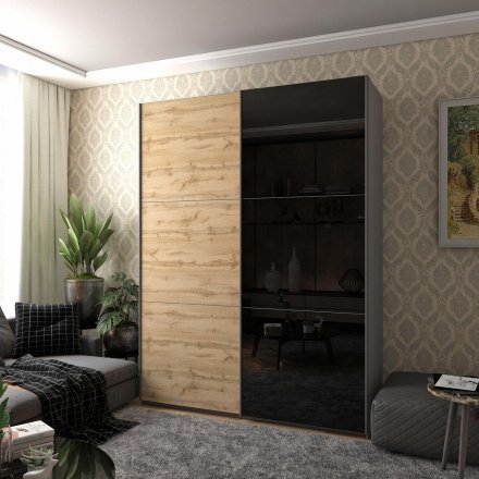 Шафа-купе двохдверна Doros G-Caiser 180х60х240 см Графіт/Дуб евок/1 Чорне скло (DRS-011228) Шафа-купе двохдверна Doros G-Caiser 180х60х240 см Графіт/Дуб евок/1 Чорне скло (DRS-011228)