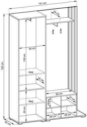 Передпокій з дзеркалом Perfect Home Неллі / Nelly 2-дверний Білий/дуб артизан (PFH-091303)