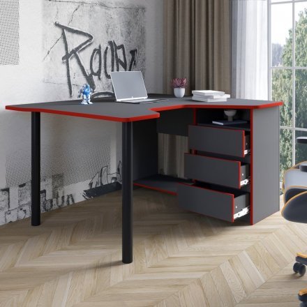 Геймерський комп'ютерний стіл LION Буст кутовий з шухлядами Бетон Style (LION-041450)