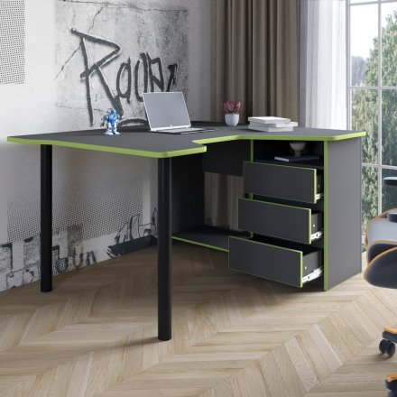 Геймерський комп'ютерний стіл LION Буст кутовий з шухлядами Бетон Style (LION-041450)